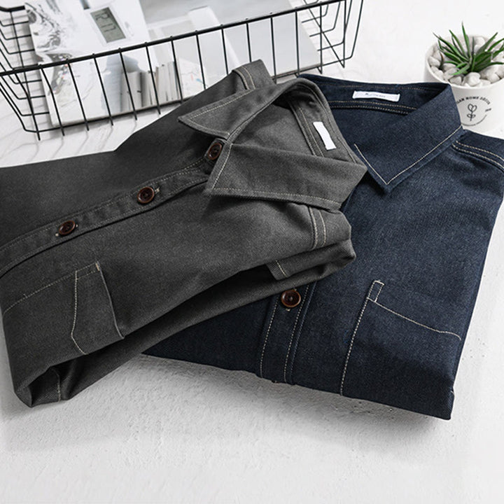 Buddha Stones Fall Plain Buttons Long Sleeve Men's Cotton Jacket With Pocket - image 14