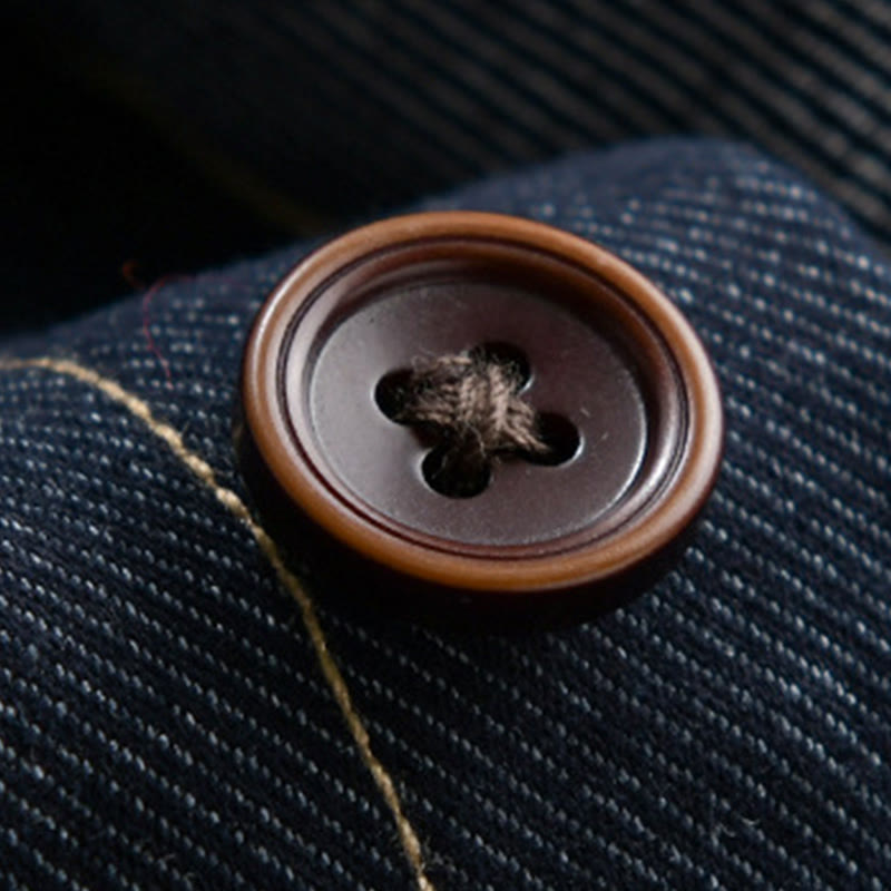 Buddha Stones Fall Plain Buttons Long Sleeve Men's Cotton Jacket With Pocket - image 4