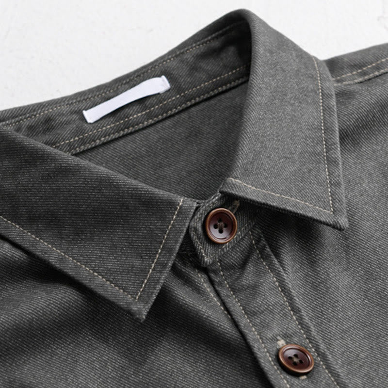 Buddha Stones Fall Plain Buttons Long Sleeve Men's Cotton Jacket With Pocket - image 8