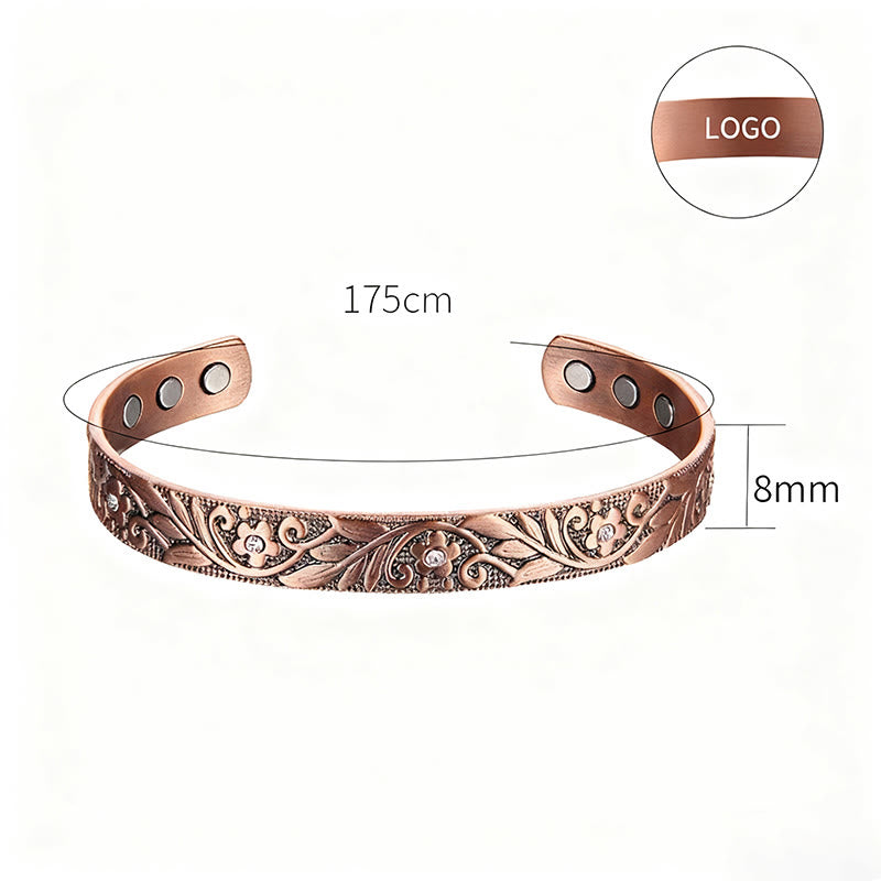 Buddha Stones Copper Flower Hand Polishing Adjustable Cuff Balance Bracelet Bangle - image 1