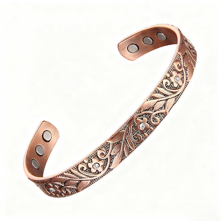 Buddha Stones Copper Flower Hand Polishing Adjustable Cuff Balance Bracelet Bangle - Copper (Wrist Circumference: 15-17cm) - image 0