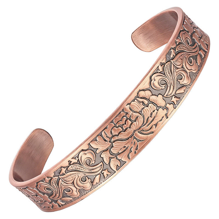 Buddha Stones Copper Flower Open Balance Luck Adjustable Cuff Bracelet Bangle - Copper(Wrist Circumference: 15-17cm) - image 0
