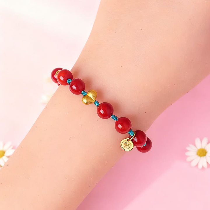 Buddha Stones 8mm South Red Agate Beads Heart Braided String Success Bracelet - image 8