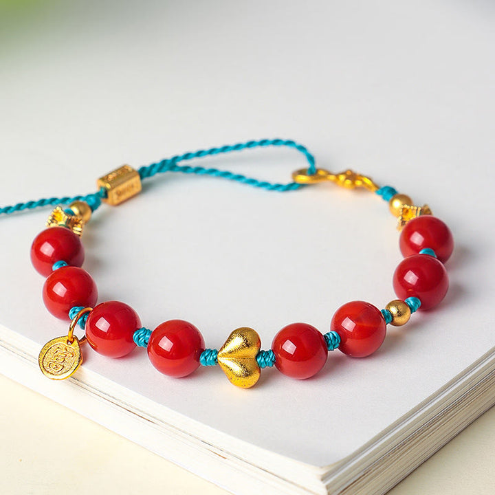 Buddha Stones 8mm South Red Agate Beads Heart Braided String Success Bracelet - image 3