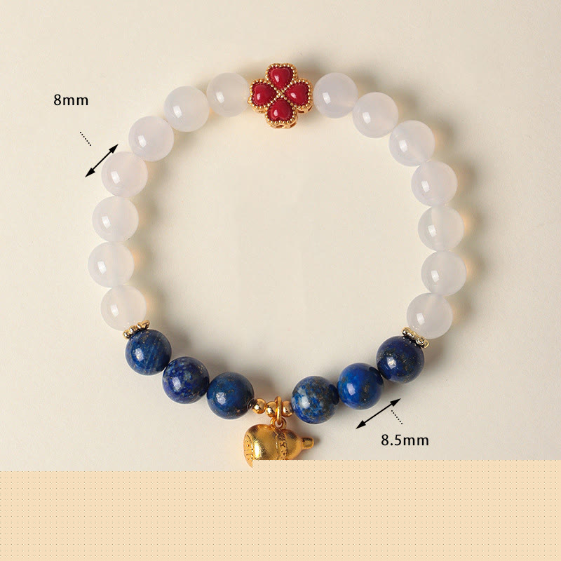 Buddha Stones Four Leaf Clover Flower Gourd South Red Agate White Agate Positive Beaded Bracelet - image 11