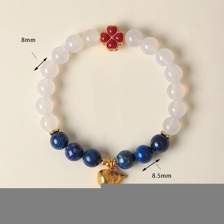 Buddha Stones Four Leaf Clover Flower Gourd South Red Agate White Agate Positive Beaded Bracelet - image 11