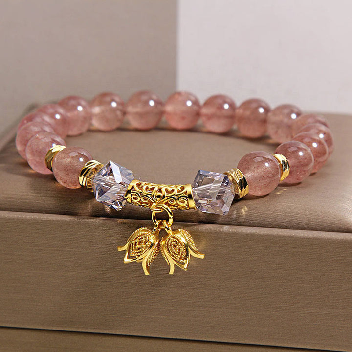 Buddha Stones Lily of the Valley Natural Strawberry Quartz Positive Beaded Bracelet - image 2