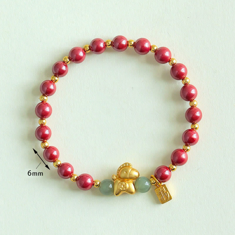 Buddha Stones Chinese Zodiac Year of the Horse Fu Character Cinnabar Hetian Jade Blessing Bracelet - image 11