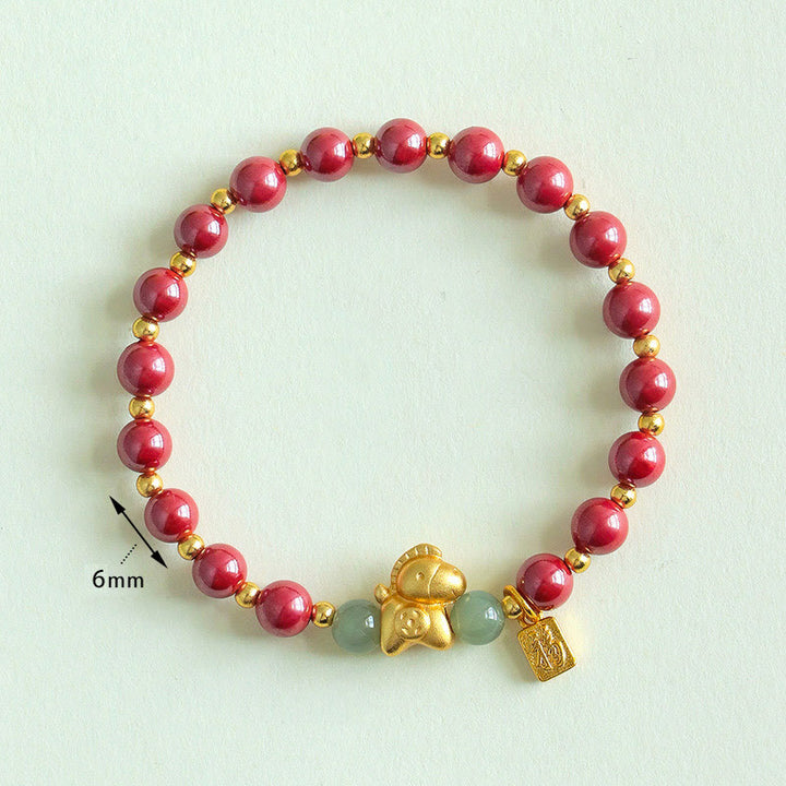 Buddha Stones Chinese Zodiac Year of the Horse Fu Character Cinnabar Hetian Jade Blessing Bracelet - image 11