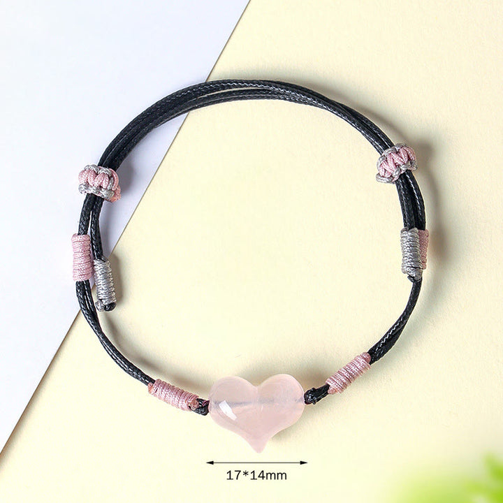 Buddha Stones Natural Heart Charm Pink Crystal Braided String Warmth Bracelet - image 4