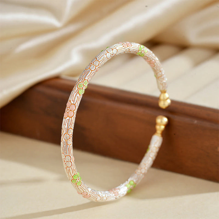 Buddha Stones Copper Handmade Enamel Flower Open Luck Bracelet Bangle - image 2