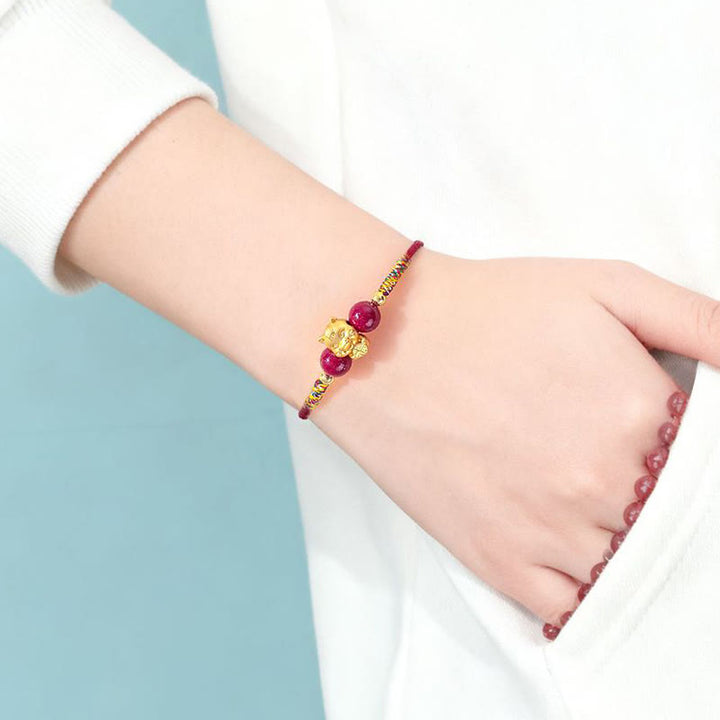 Buddha Stones 999 Sterling Silver Year of the Horse Fu Character Red String Cinnabar Luck Bracelet - image 2
