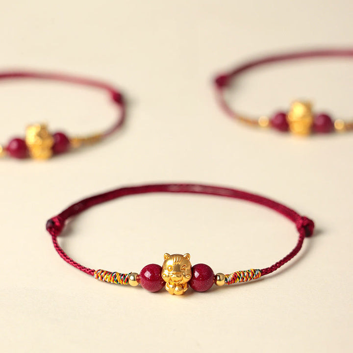 Buddha Stones 999 Sterling Silver Year of the Horse Fu Character Red String Cinnabar Luck Bracelet - image 17