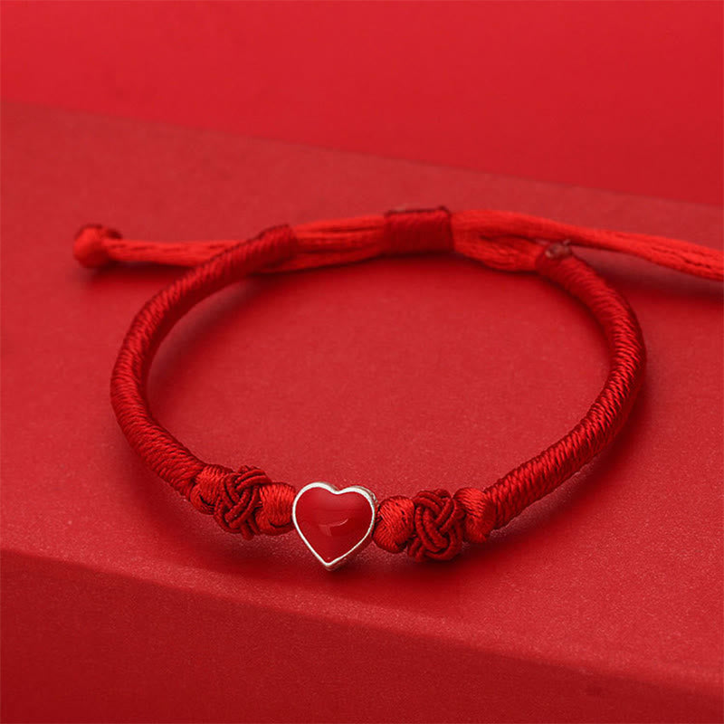 Buddha Stones 999 Sterling Silver 3D Heart Design Red String Connection Bracelet - image 2