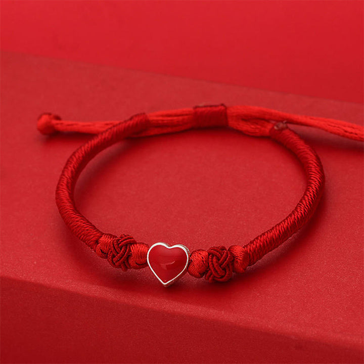 Buddha Stones 999 Sterling Silver 3D Heart Design Red String Connection Bracelet - image 2