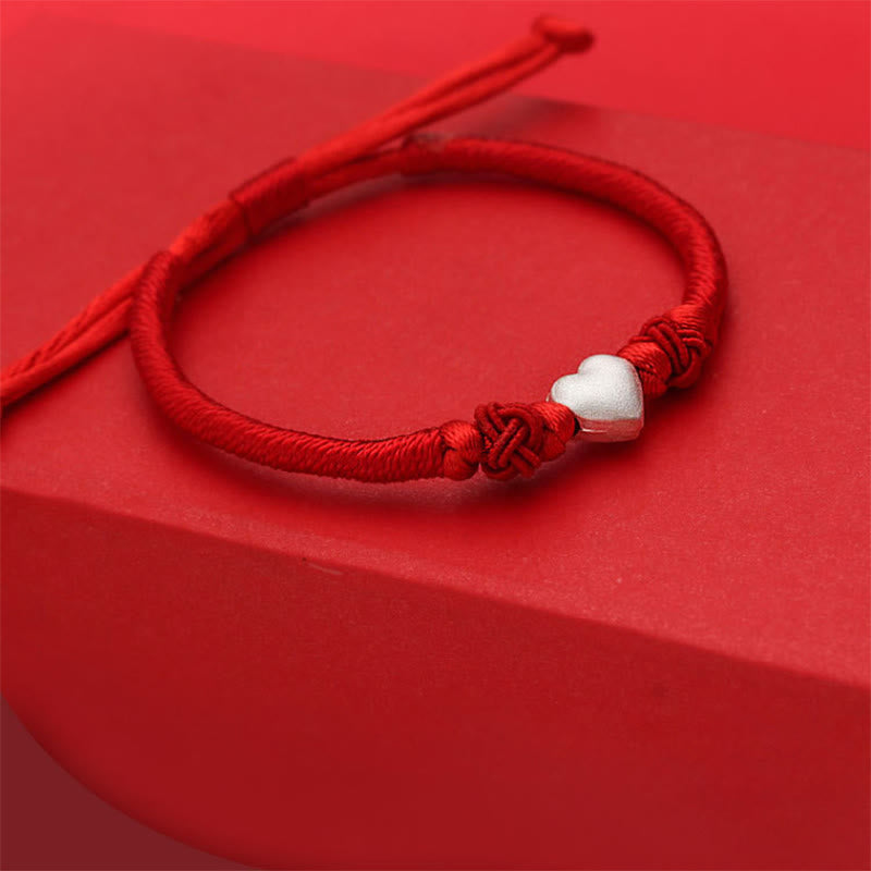 Buddha Stones 999 Sterling Silver 3D Heart Design Red String Connection Bracelet - image 4