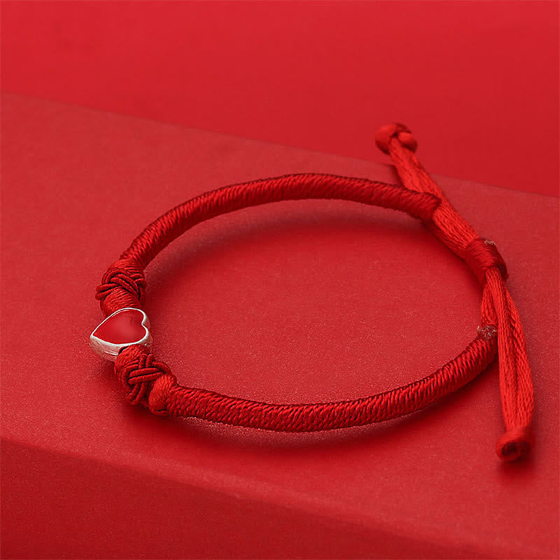 Buddha Stones 999 Sterling Silver 3D Heart Design Red String Connection Bracelet - image 3