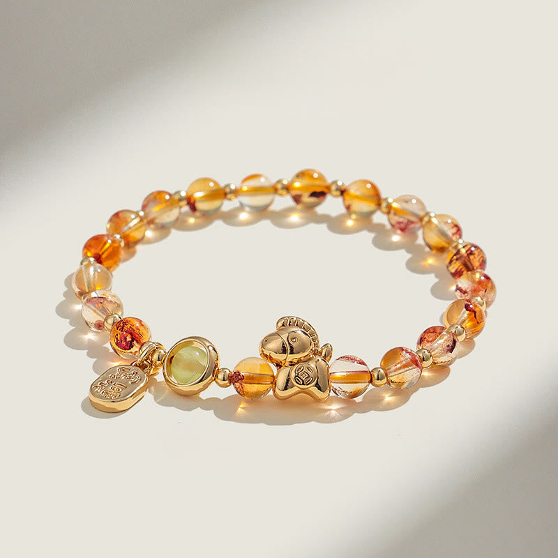 Buddha Stones Year Of The Horse Strawberry Quartz Citrine Red Agate Pink Crystal Love Bracelet - Citrine(Wrist Circumference:14-15cm) - image 9