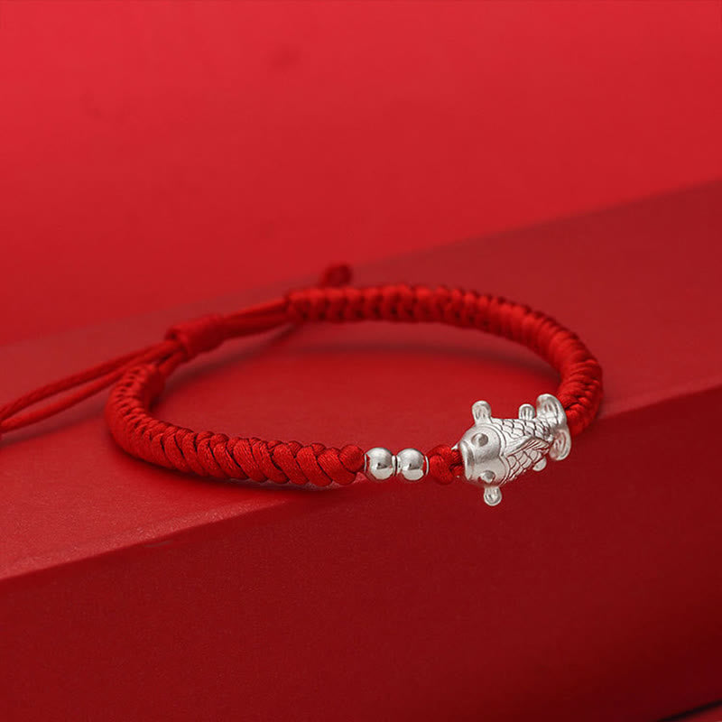 Buddha Stones 999 Sterling Silver Koi Fish Design 990 Sterling Silver Bead Red String Luck Bracelet - image 4