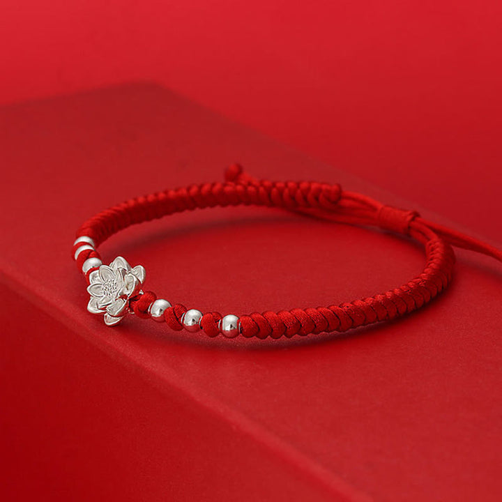 Buddha Stones 999 Sterling Silver Lotus Symbol 990 Sterling Silver Bead Red String Luck Bracelet - image 3