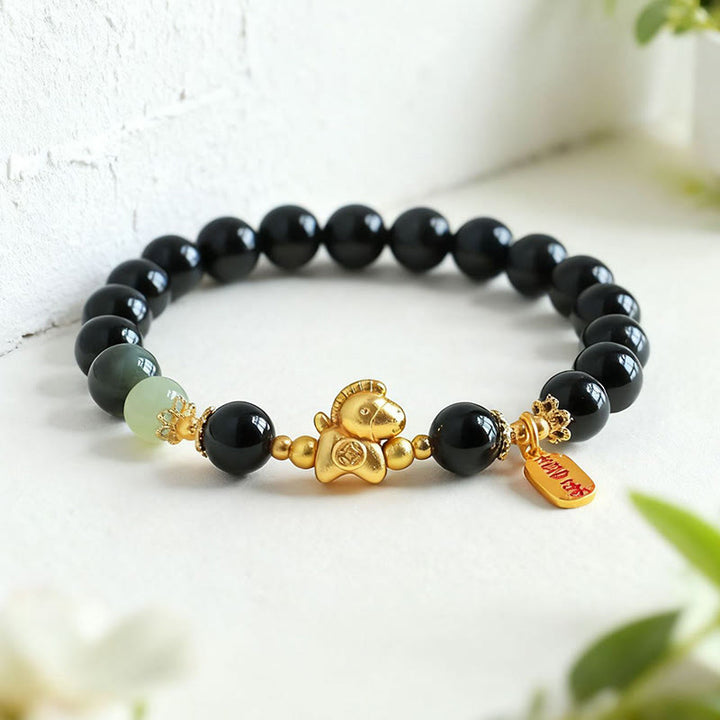 Buddha Stones Year Of The Horse Hetian Jade Black Obsidian Red Agate Strength Bracelet - image 2