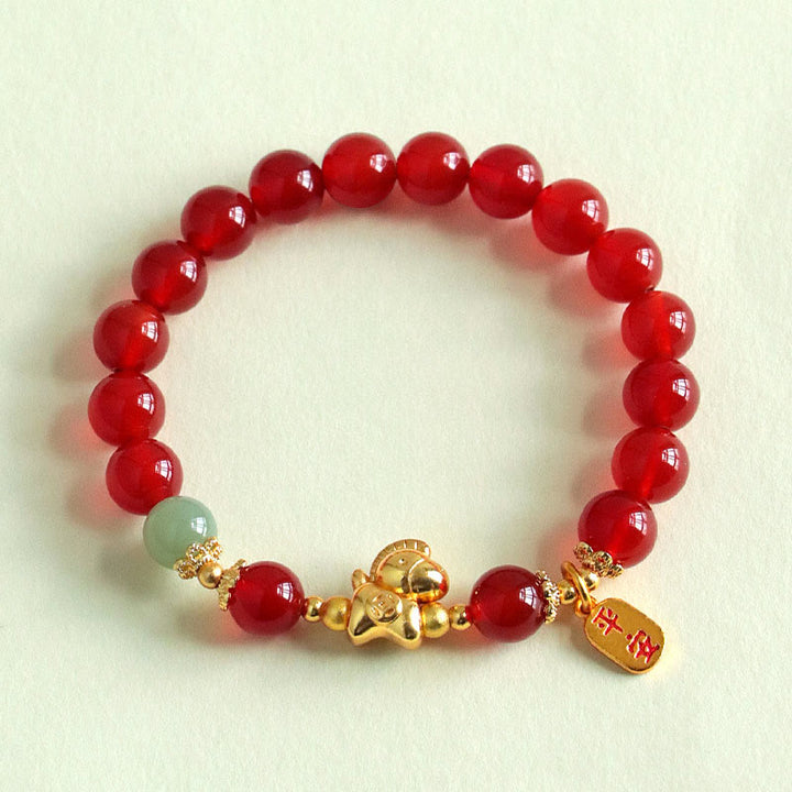 Buddha Stones Year Of The Horse Hetian Jade Black Obsidian Red Agate Strength Bracelet - image 10