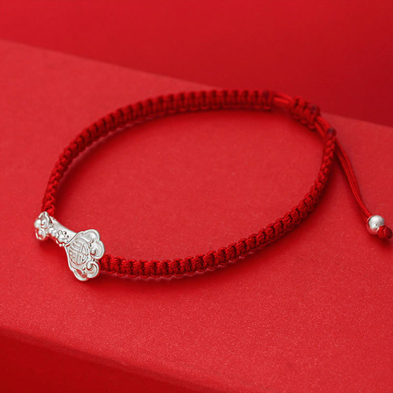 Buddha Stones 999 Sterling Silver Ruyi Fu Character Luck Red String Connection Braided Bracelet - image 2