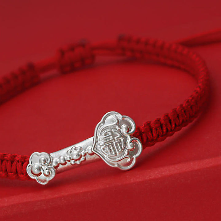 Buddha Stones 999 Sterling Silver Ruyi Fu Character Luck Red String Connection Braided Bracelet - image 5