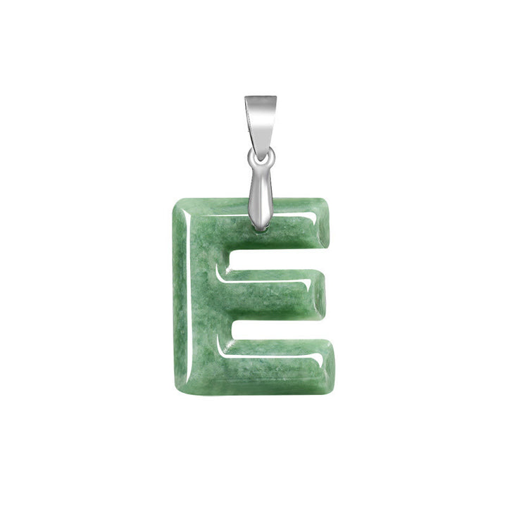 Buddha Stones Natural A-Z Letter Jade Titanium Steel Chain Prosperity Necklace Pendant - E - image 9
