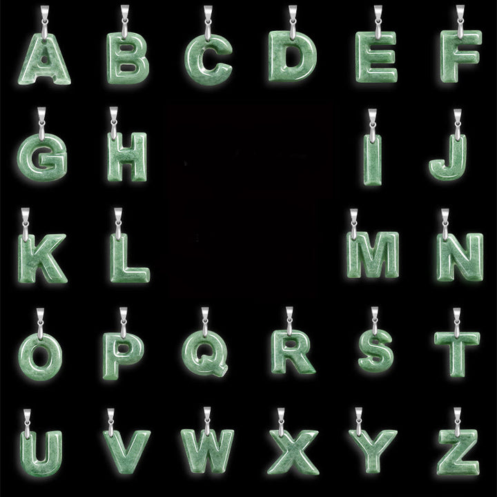Buddha Stones Natural A-Z Letter Jade Titanium Steel Chain Prosperity Necklace Pendant - image 34