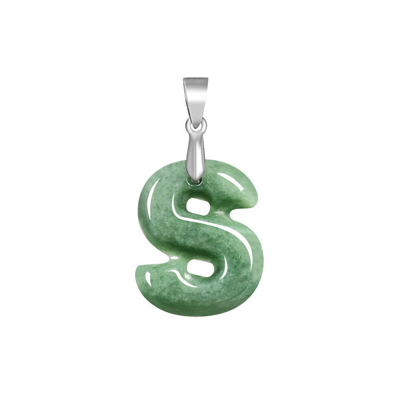 Buddha Stones Natural A-Z Letter Jade Titanium Steel Chain Prosperity Necklace Pendant - S - image 23