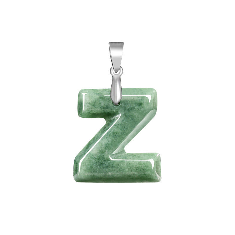 Buddha Stones Natural A-Z Letter Jade Titanium Steel Chain Prosperity Necklace Pendant - Z - image 30