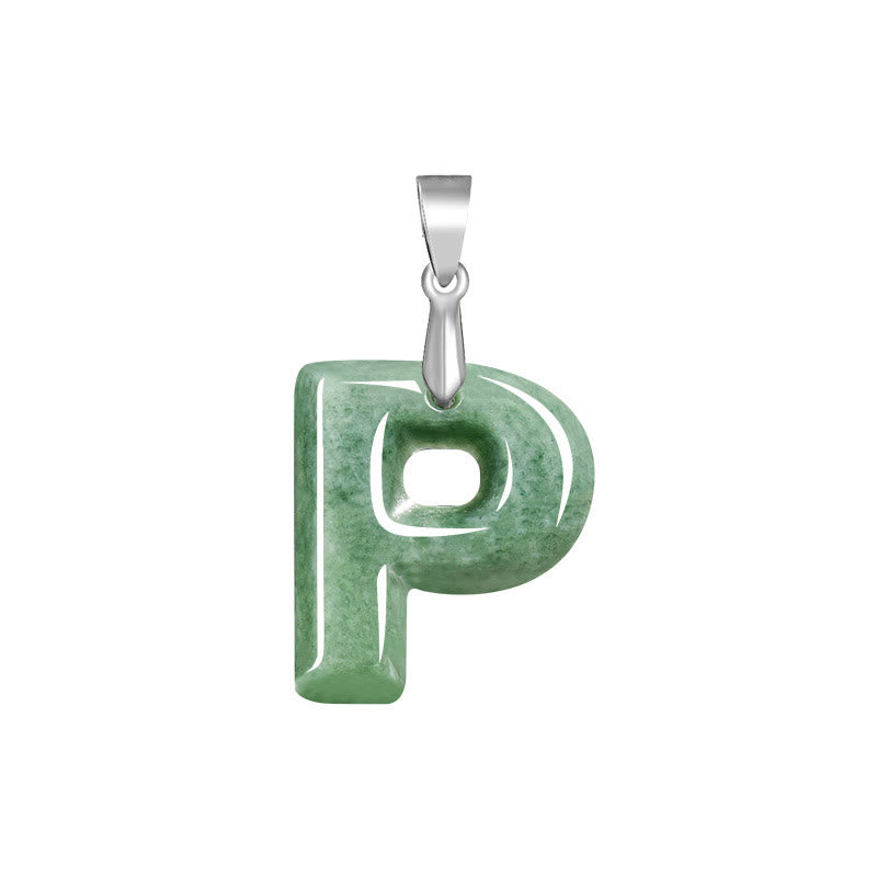 Buddha Stones Natural A-Z Letter Jade Titanium Steel Chain Prosperity Necklace Pendant - P - image 20