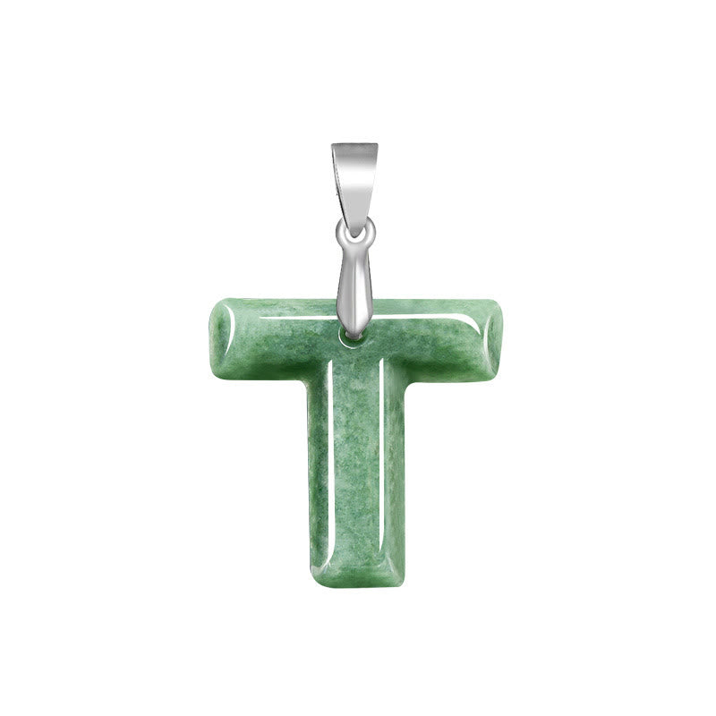 Buddha Stones Natural A-Z Letter Jade Titanium Steel Chain Prosperity Necklace Pendant - T - image 24