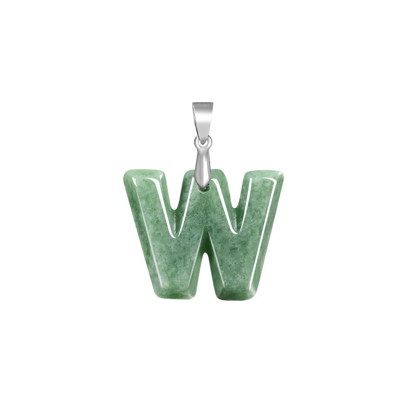 Buddha Stones Natural A-Z Letter Jade Titanium Steel Chain Prosperity Necklace Pendant - W - image 27