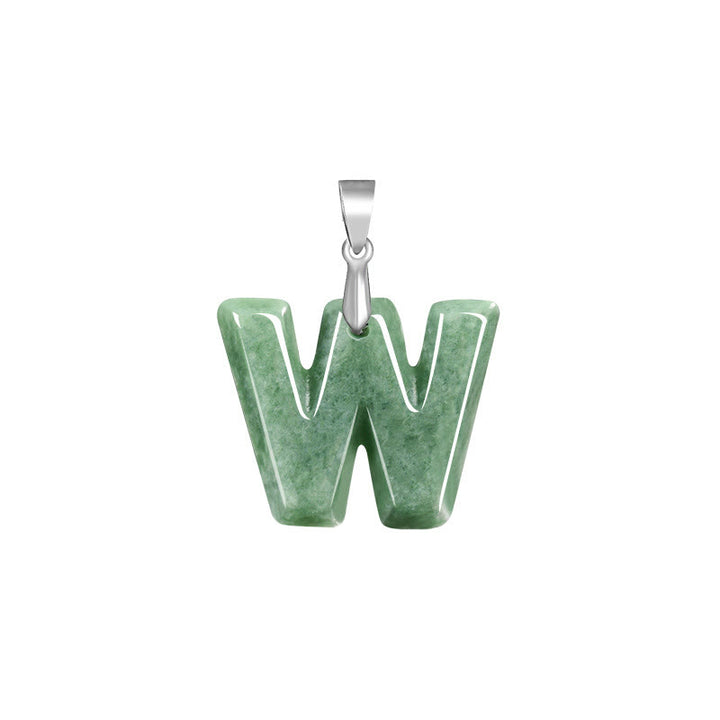 Buddha Stones Natural A-Z Letter Jade Titanium Steel Chain Prosperity Necklace Pendant - W - image 27