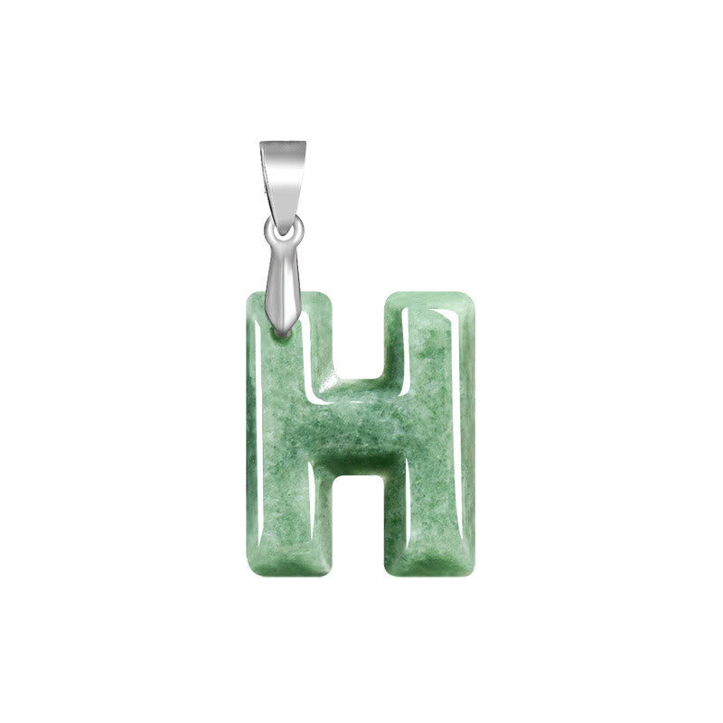 Buddha Stones Natural A-Z Letter Jade Titanium Steel Chain Prosperity Necklace Pendant - H - image 12