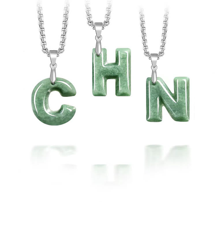 Buddha Stones Natural A-Z Letter Jade Titanium Steel Chain Prosperity Necklace Pendant - image 31
