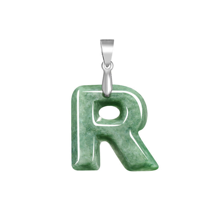 Buddha Stones Natural A-Z Letter Jade Titanium Steel Chain Prosperity Necklace Pendant - R - image 22