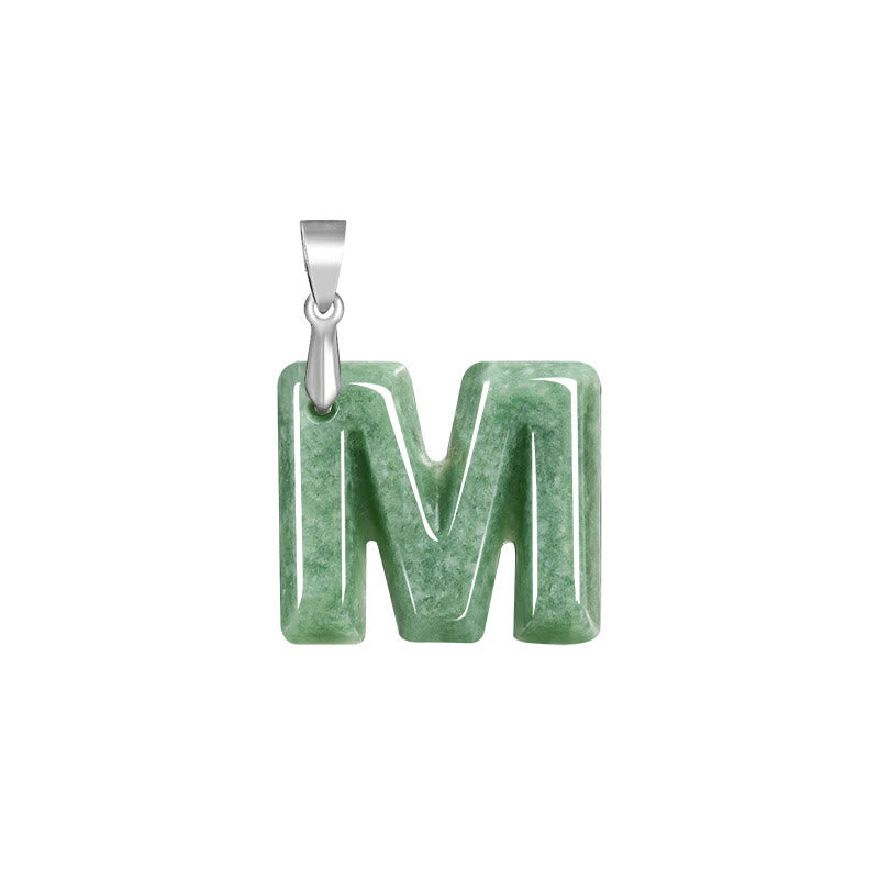 Buddha Stones Natural A-Z Letter Jade Titanium Steel Chain Prosperity Necklace Pendant - M - image 17