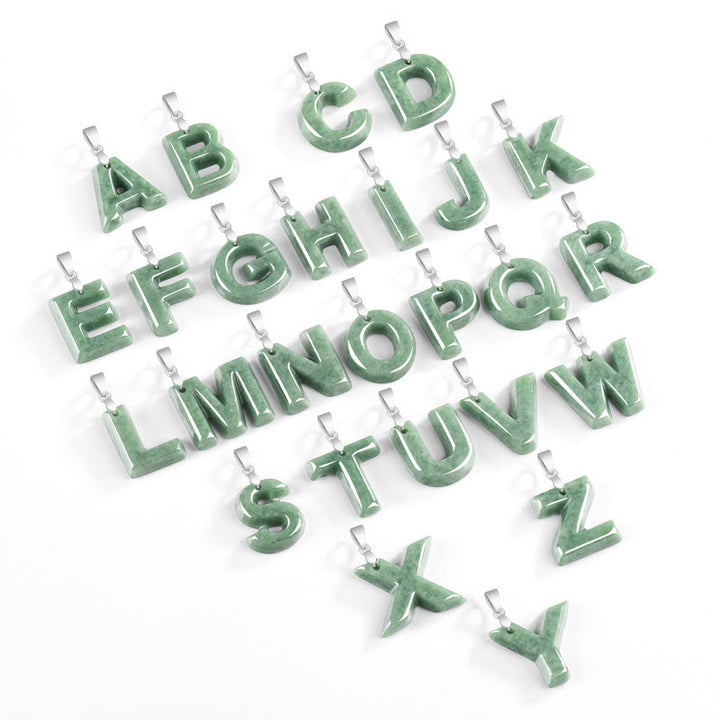 Buddha Stones Natural A-Z Letter Jade Titanium Steel Chain Prosperity Necklace Pendant - image 33