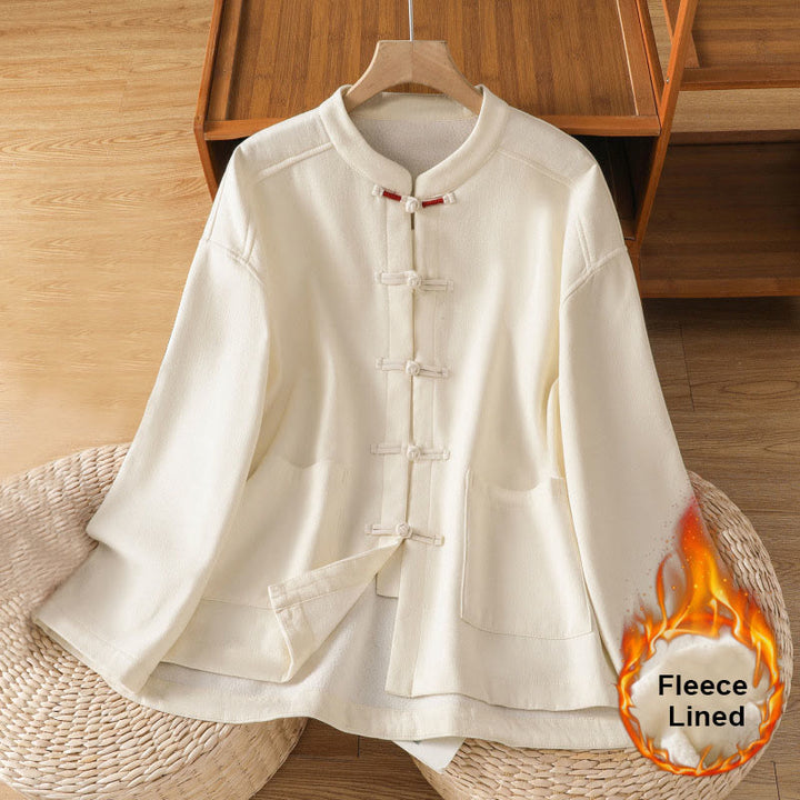 Buddha Stones Winter Frog-button Long Sleeve Cotton Fleece Lined Women's Thermal Jacket With Pockets - image 3