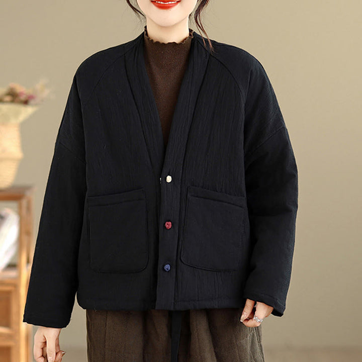 Buddha Stones Winter Long Sleeve Cotton Women's Thermal Jacket With Pockets - image 5