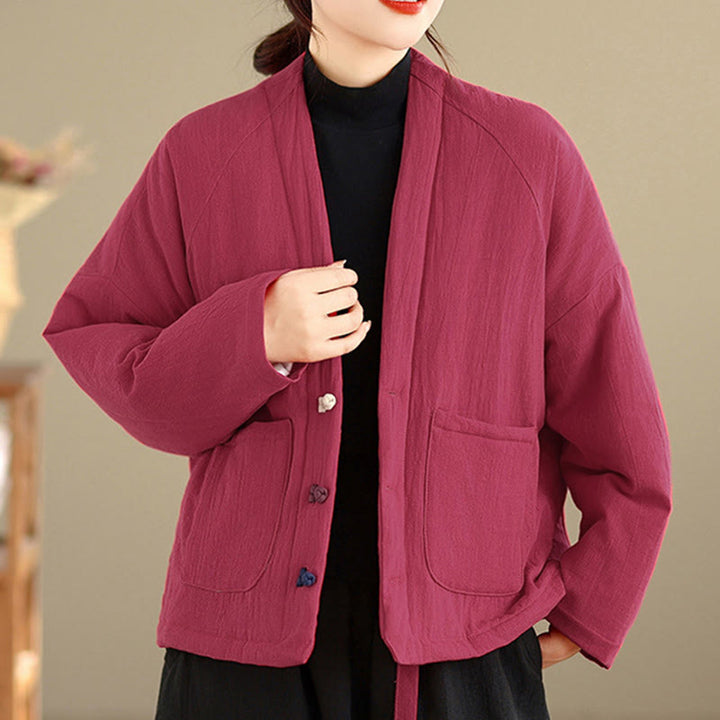 Buddha Stones Winter Long Sleeve Cotton Women's Thermal Jacket With Pockets - image 10