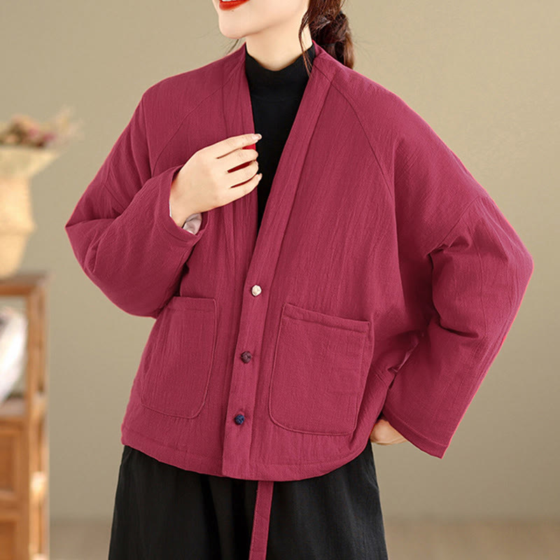 Buddha Stones Winter Long Sleeve Cotton Women's Thermal Jacket With Pockets - image 8