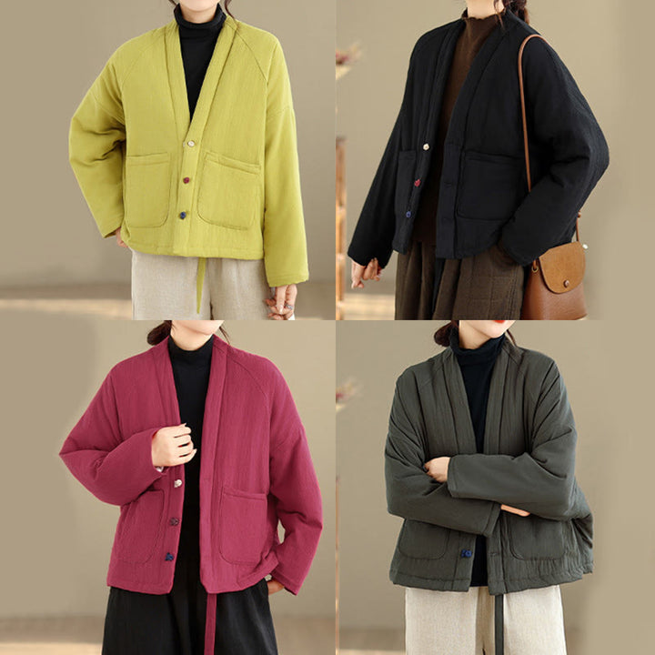 Buddha Stones Winter Long Sleeve Cotton Women's Thermal Jacket With Pockets - image 33