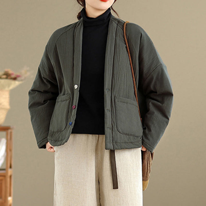 Buddha Stones Winter Long Sleeve Cotton Women's Thermal Jacket With Pockets - image 15