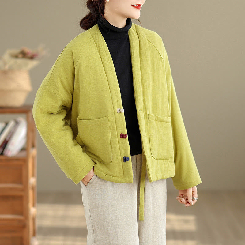 Buddha Stones Winter Long Sleeve Cotton Women's Thermal Jacket With Pockets - image 30