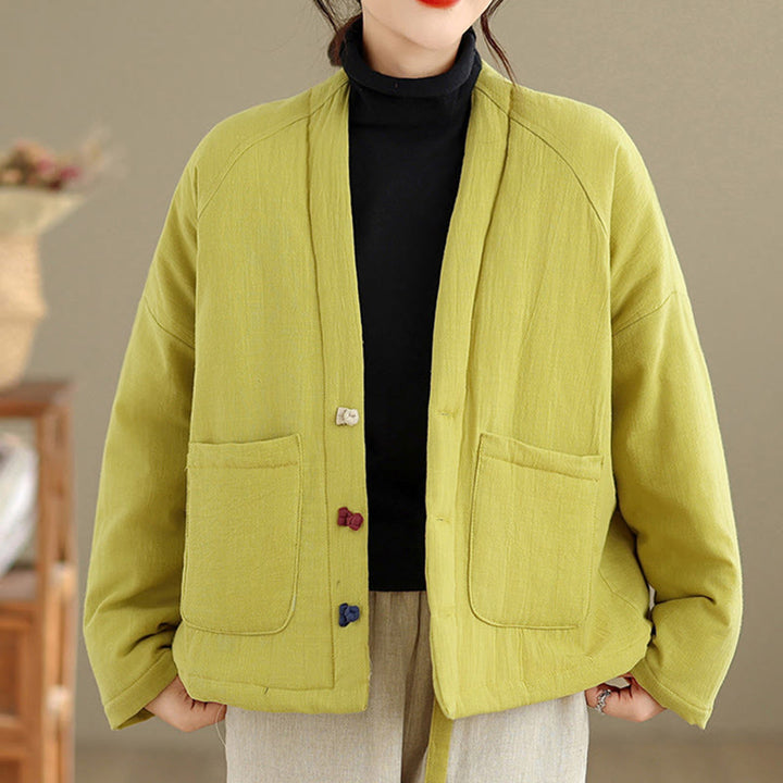 Buddha Stones Winter Long Sleeve Cotton Women's Thermal Jacket With Pockets - YellowGreen - US14，UK/AU18，EU46 (2XL) - image 26