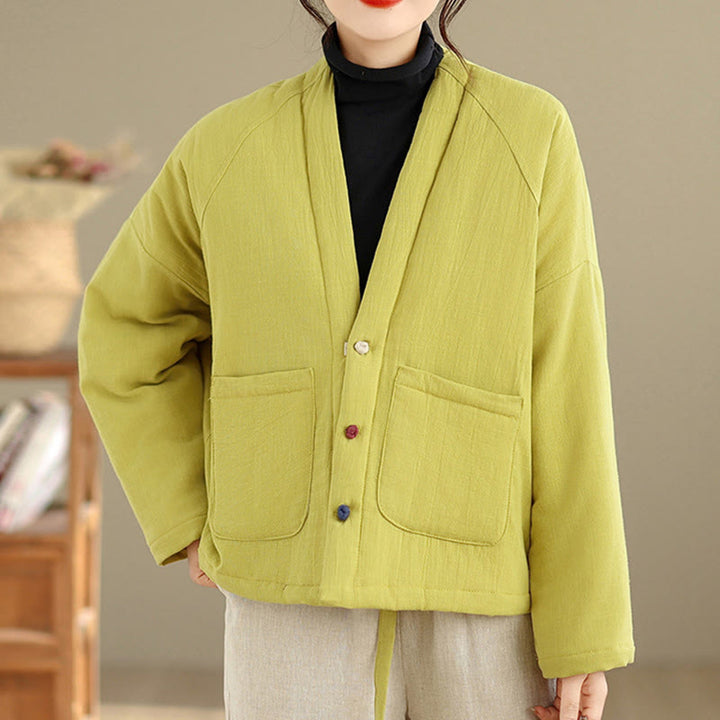 Buddha Stones Winter Long Sleeve Cotton Women's Thermal Jacket With Pockets - image 27